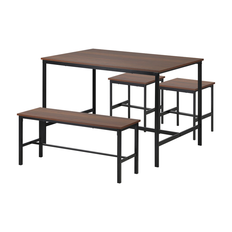 Natural Industrial 4 Seater Dining Table with Kitchen Bench Chairs