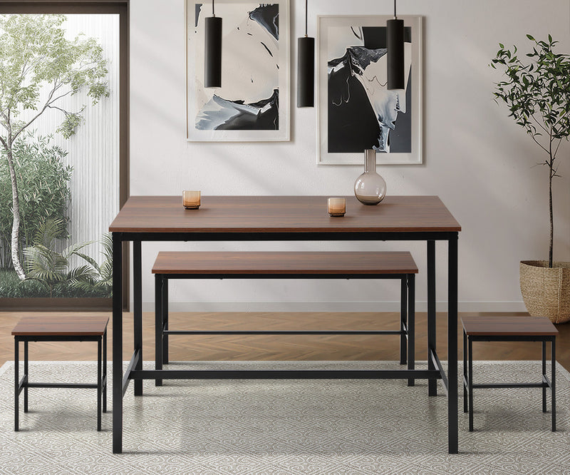 Natural Industrial 4 Seater Dining Table with Kitchen Bench Chairs