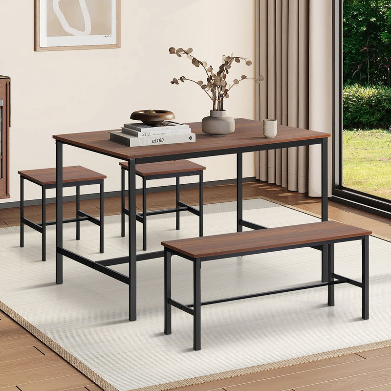 Natural Industrial 4 Seater Dining Table with Kitchen Bench Chairs