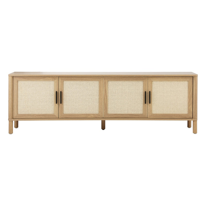 160cm Natural TV Cabinet Entertainment Unit Stand with Rattan Doors