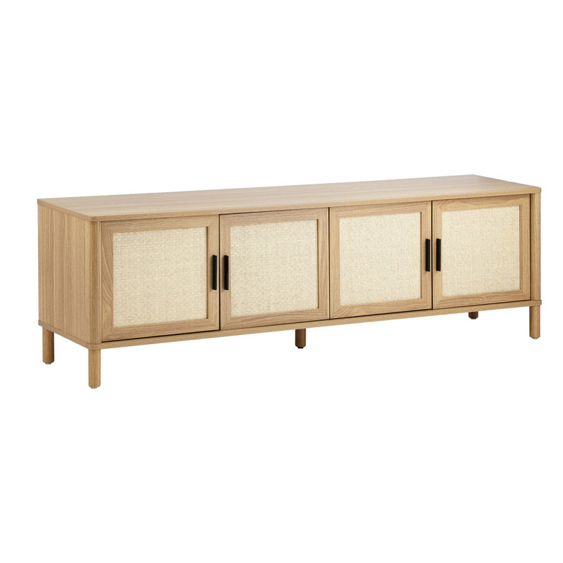 160cm Natural TV Cabinet Entertainment Unit Stand with Rattan Doors