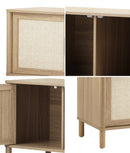 160cm Natural TV Cabinet Entertainment Unit Stand with Rattan Doors