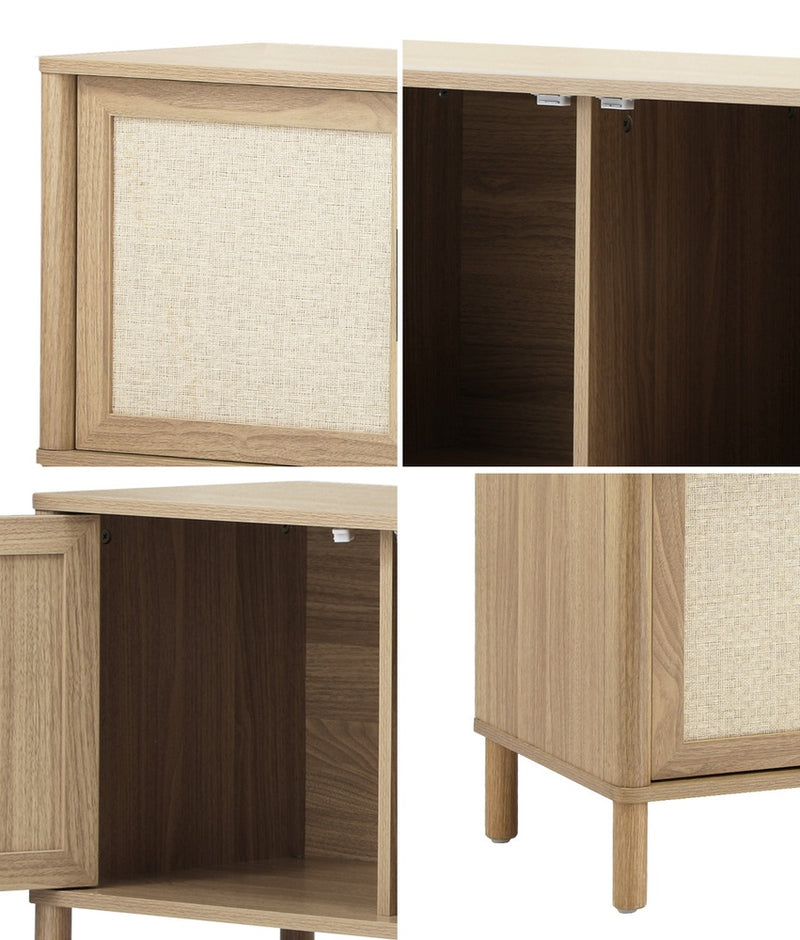 160cm Natural TV Cabinet Entertainment Unit Stand with Rattan Doors