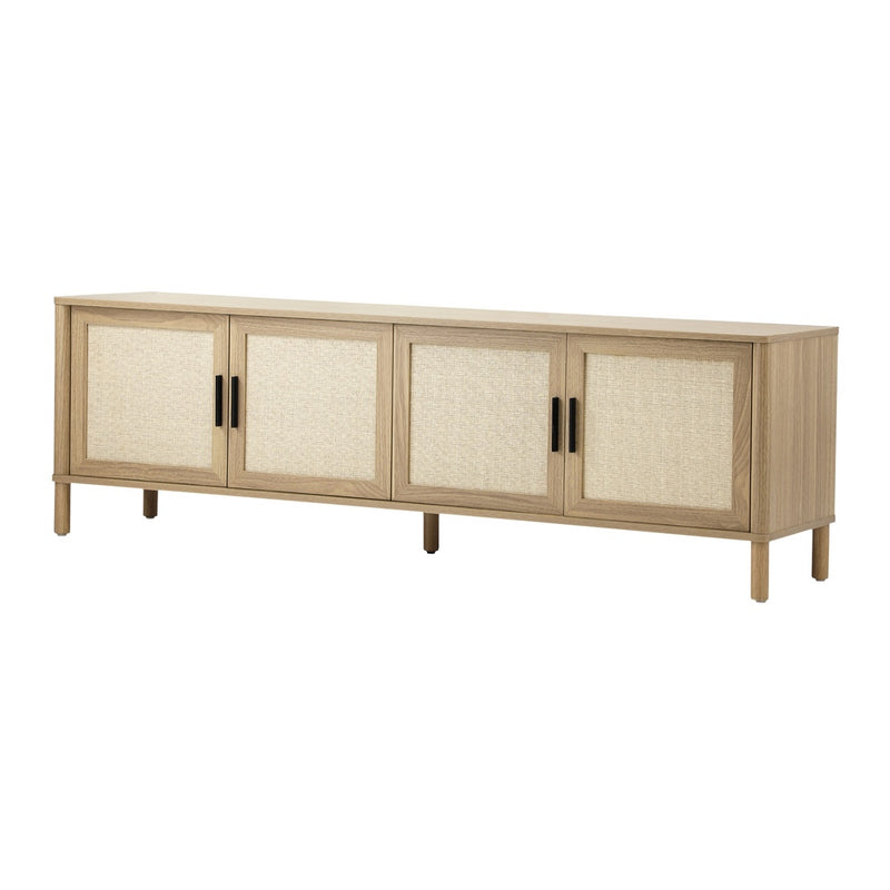 160cm Natural TV Cabinet Entertainment Unit Stand with Rattan Doors