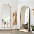 Light Brown Arched Wooden Full Length Mirror