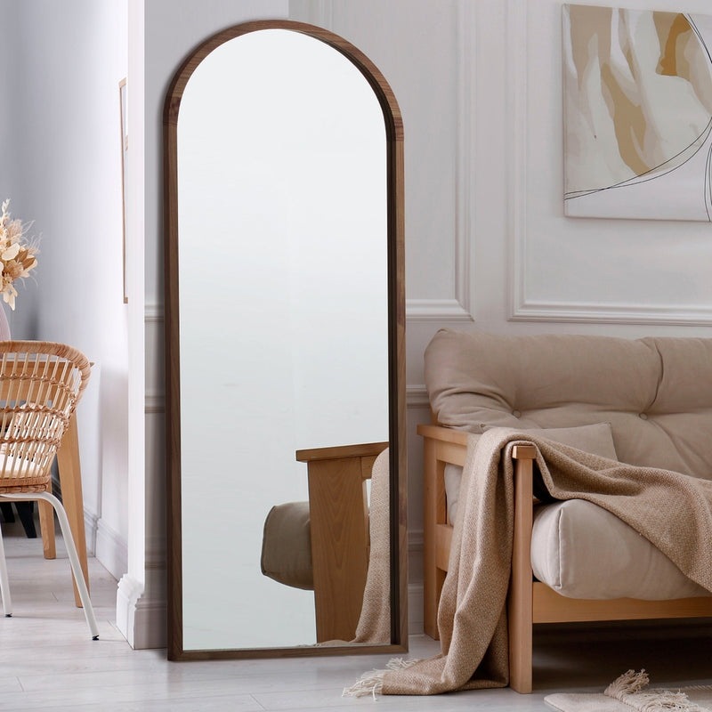 Dark Brown Arched Wooden Full Length Mirror