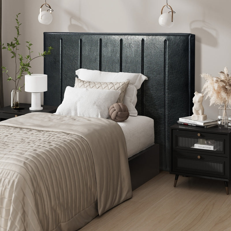 Black Leather King Single Size Bed Frame with Headboard