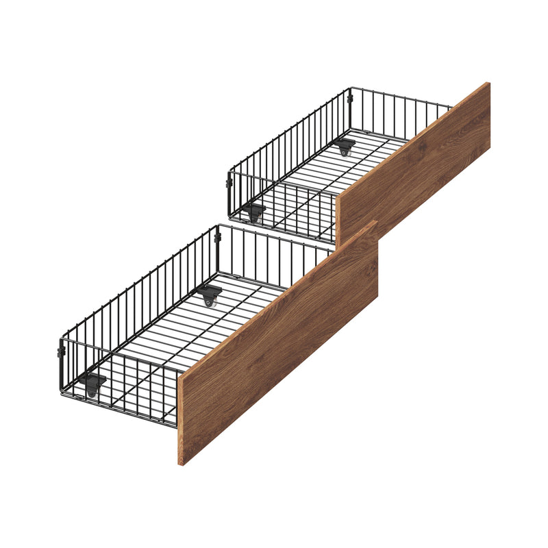 Set of 2 Brown Metal Bed Frame Storage Drawers with Wheels