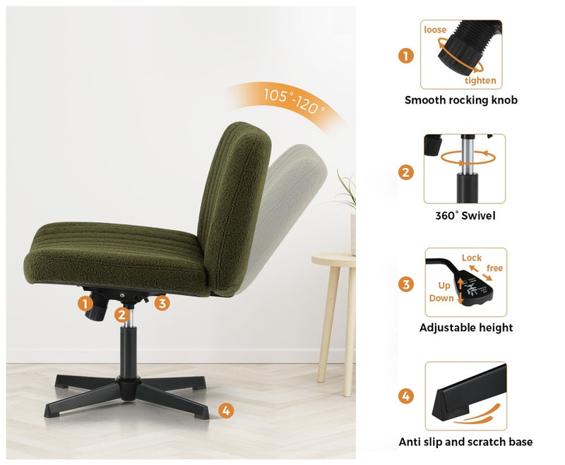 Green Sherpa Mid Back Armless Office Chair with Wide Seat