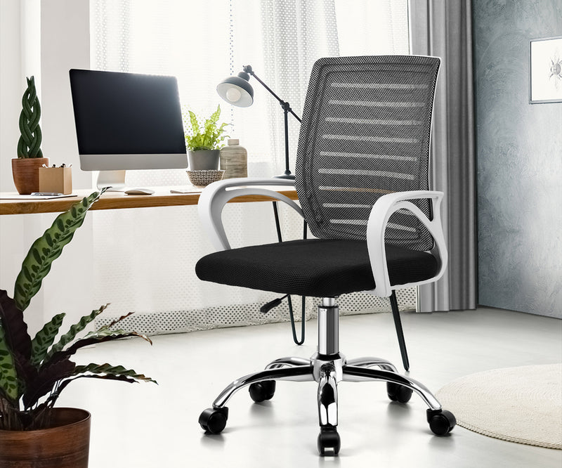 White and Black Mesh Office Chair with Breathable Backrest