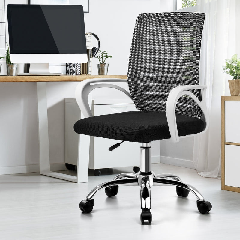 White and Black Mesh Office Chair with Breathable Backrest