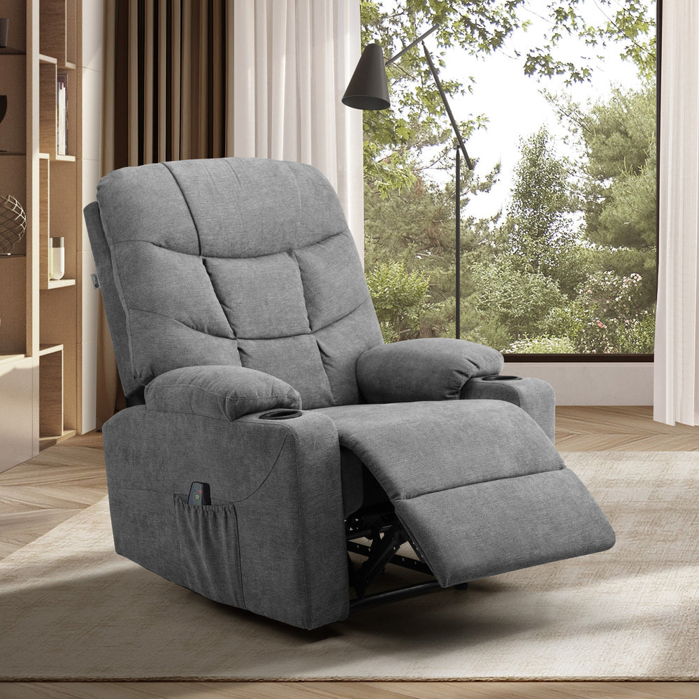 Grey Polyester Electric Recliner Massage Chair with Heat Function