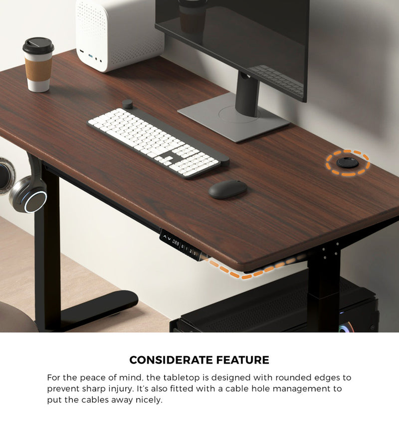 150cm Black and Walnut Electric Height Adjustable Standing Desk with Drawer
