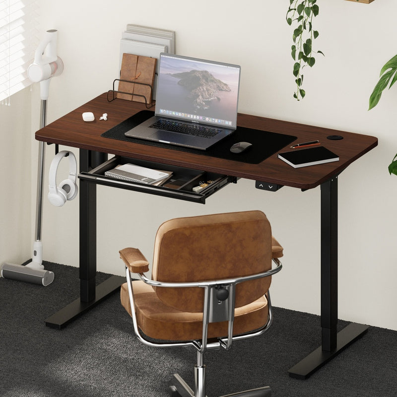 150cm Black and Walnut Electric Height Adjustable Standing Desk with Drawer