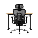 Black and Oak Sit Stand Office Desk and Ergonomic Mesh Chair Set