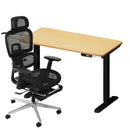 Black and Oak Sit Stand Office Desk and Ergonomic Mesh Chair Set