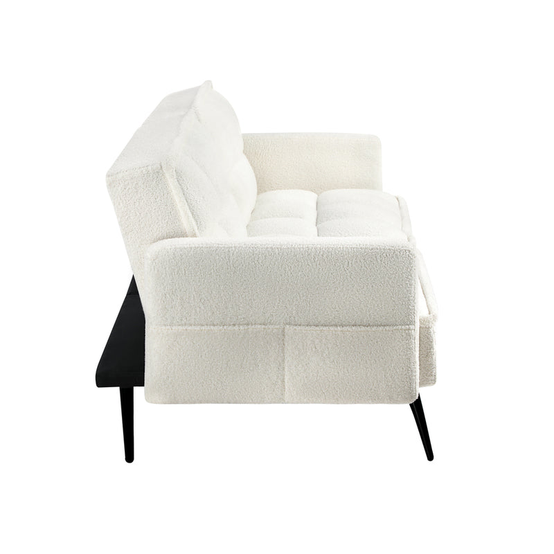 White Boucle Sherpa 3 Seater Convertible Sofa Bed Lounge Couch