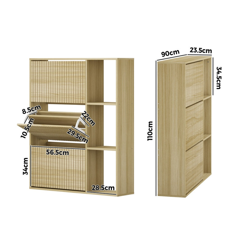 Natural Shoe Rack Storage Cabinet with Display Shelves