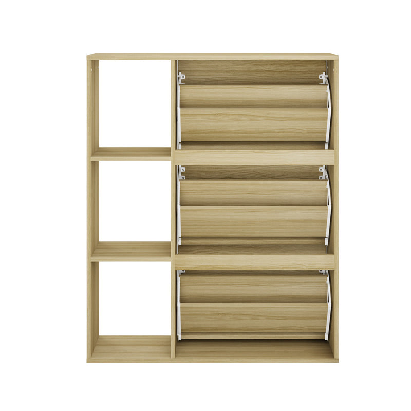 Natural Shoe Rack Storage Cabinet with Display Shelves