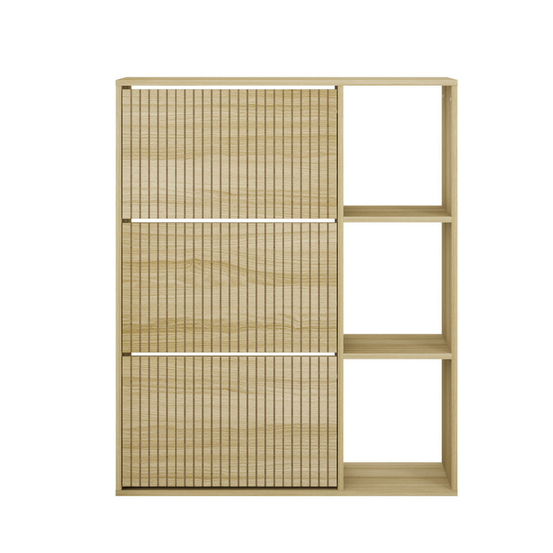 Natural Shoe Rack Storage Cabinet with Display Shelves