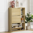 Natural Shoe Rack Storage Cabinet with Display Shelves