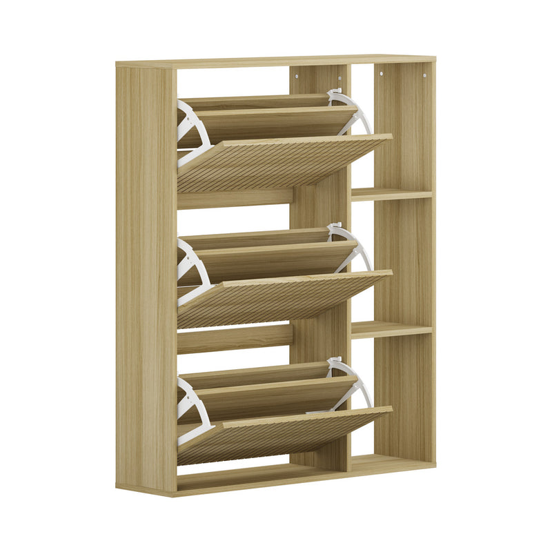 Natural Shoe Rack Storage Cabinet with Display Shelves