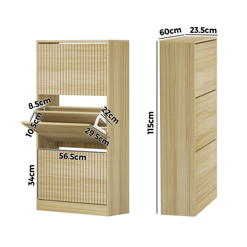 Natural Shoe Rack Storage Cabinet with 3 Compartments