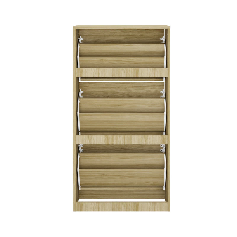 Natural Shoe Rack Storage Cabinet with 3 Compartments