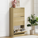 Natural Shoe Rack Storage Cabinet with 3 Compartments