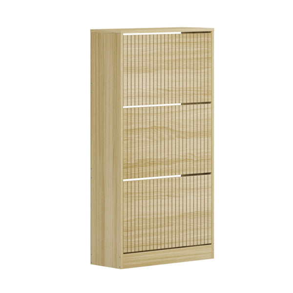Natural Shoe Rack Storage Cabinet with 3 Compartments