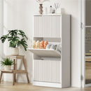 White Shoe Rack Storage Cabinet with 3 Compartments