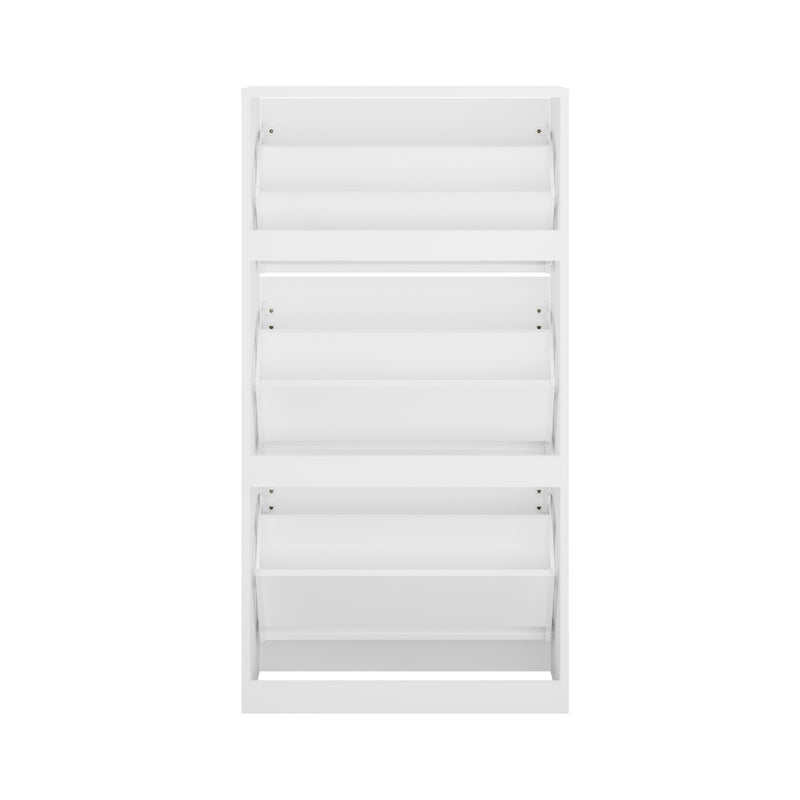 White Shoe Rack Storage Cabinet with 3 Compartments