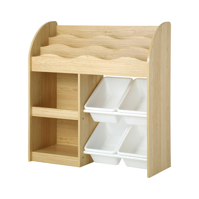Kids Bookshelf Display Shelf with 4 Toy Storage Bins Organiser