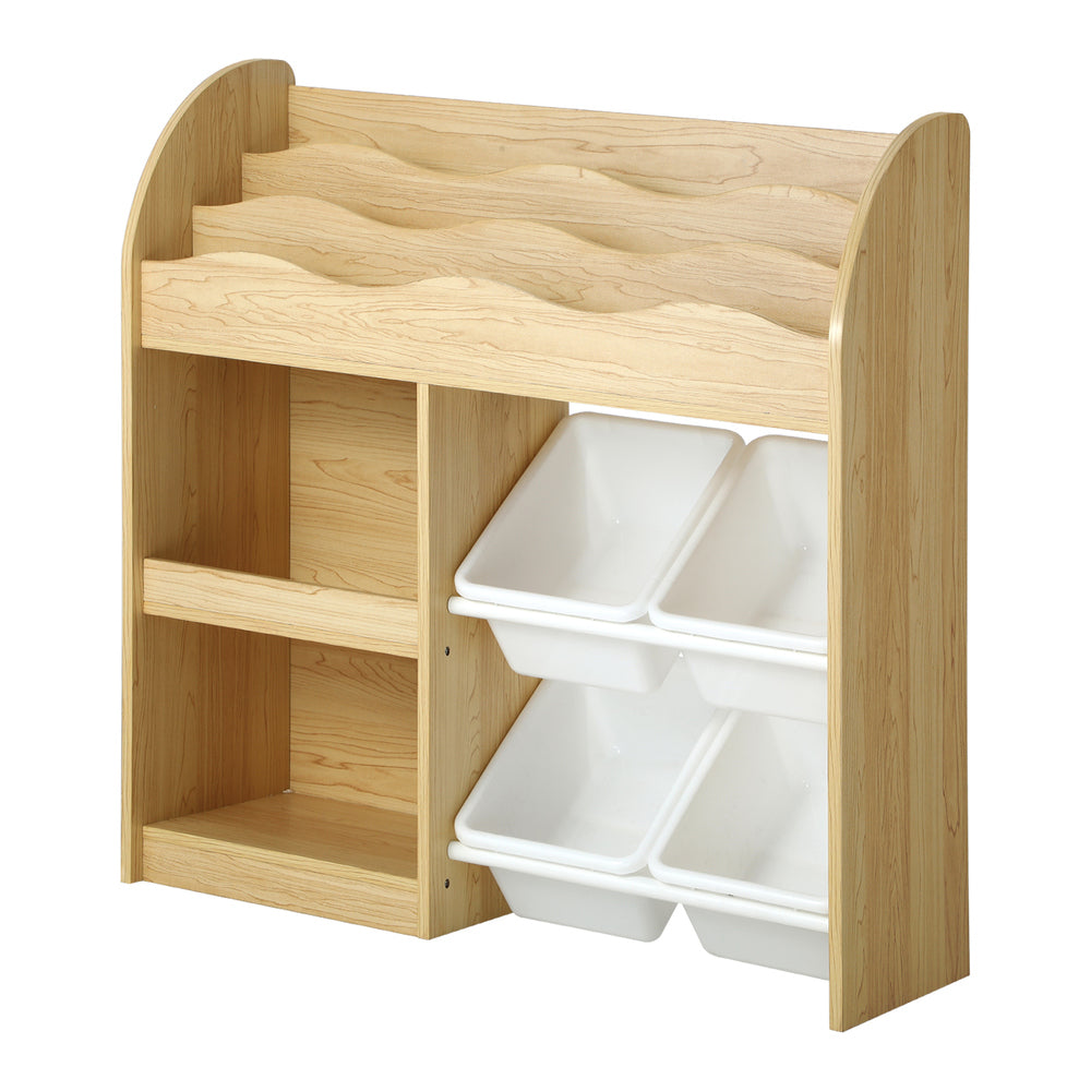 Kids Bookshelf Display Shelf with 4 Toy Storage Bins Organiser