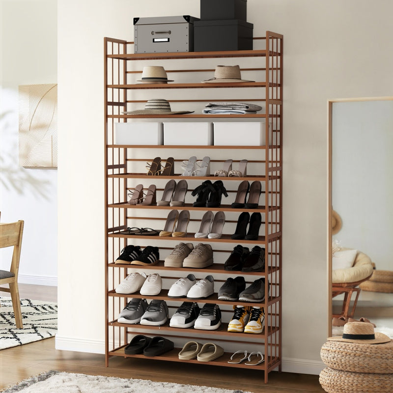 Bamboo Shoe Rack Storage Organizer with 11 Shelves