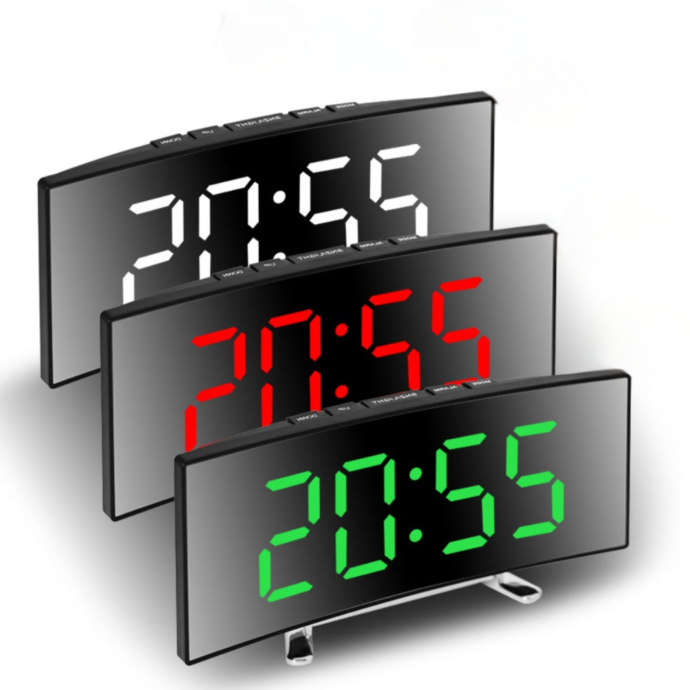 Curved LED Mirror Alarm Clock with Large Display