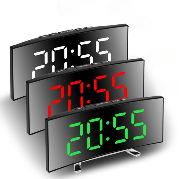 Curved LED Mirror Alarm Clock with Large Display