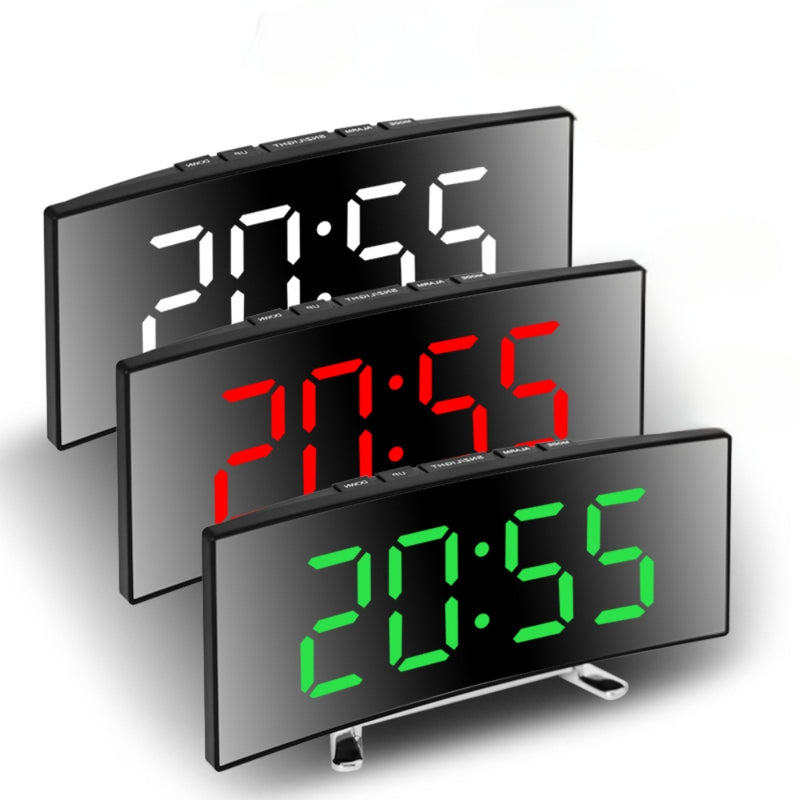Curved LED Mirror Alarm Clock with Large Display