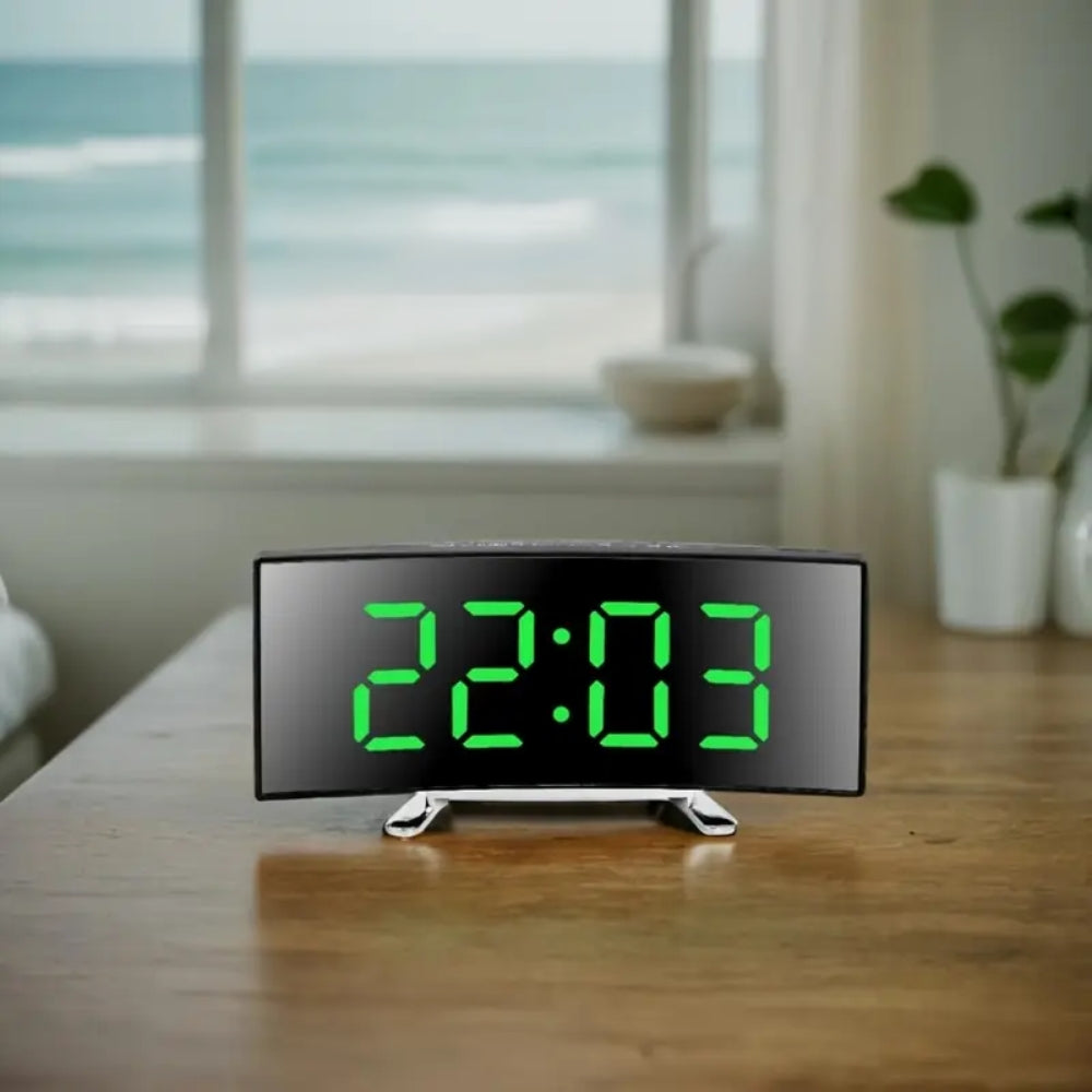 Curved LED Mirror Alarm Clock with Large Display