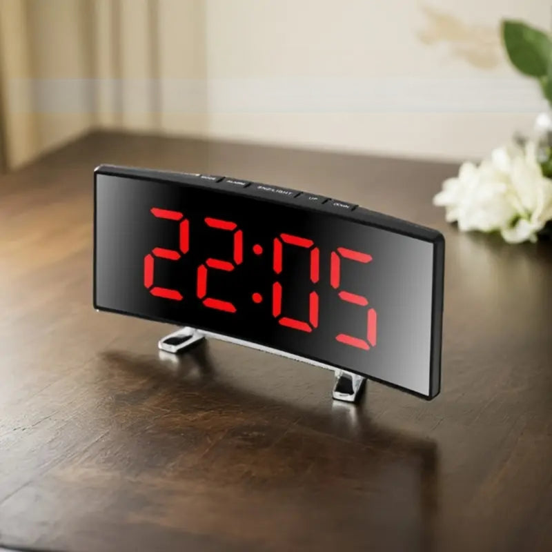 Curved LED Mirror Alarm Clock with Large Display