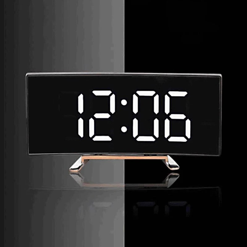 Curved LED Mirror Alarm Clock with Large Display
