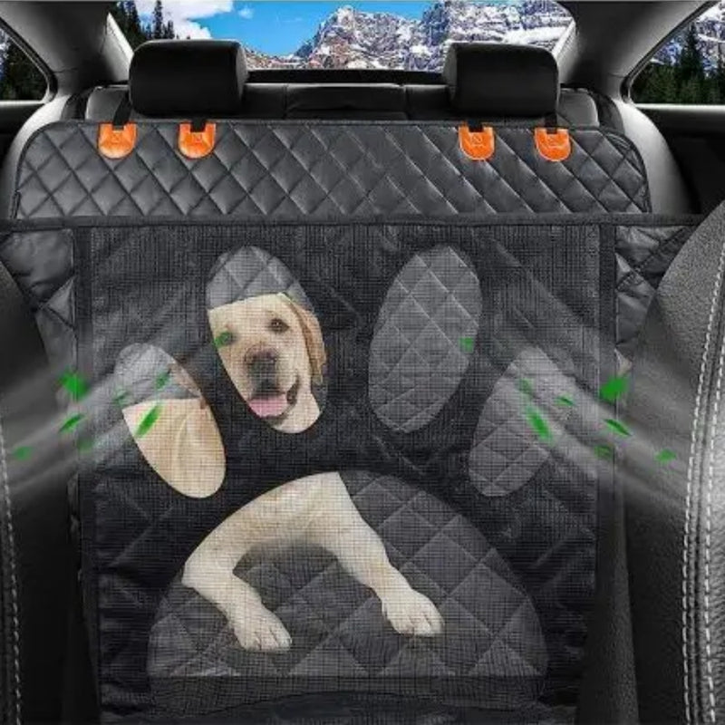 Universal Pet Seat Cover for Car Rear Seat with Visual Mesh Window and Side Zipper