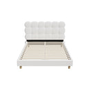 Double Bed Frame with White Boucle Fabric Tufted Bedhead