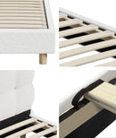 Double Bed Frame with White Boucle Fabric Tufted Bedhead