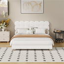 Queen Bed Frame with White Boucle Fabric Tufted Bedhead