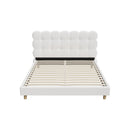 Queen Bed Frame with White Boucle Fabric Tufted Bedhead