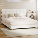Queen Bed Frame with White Boucle Fabric Tufted Bedhead