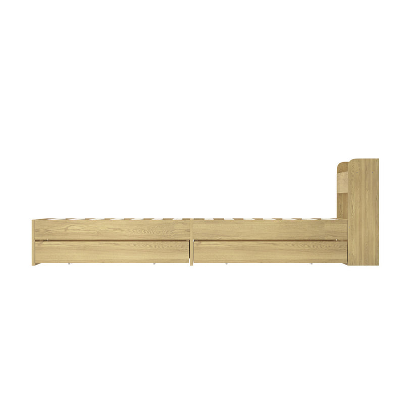 King Single Bed Frame with Two Drawers and Charging Ports