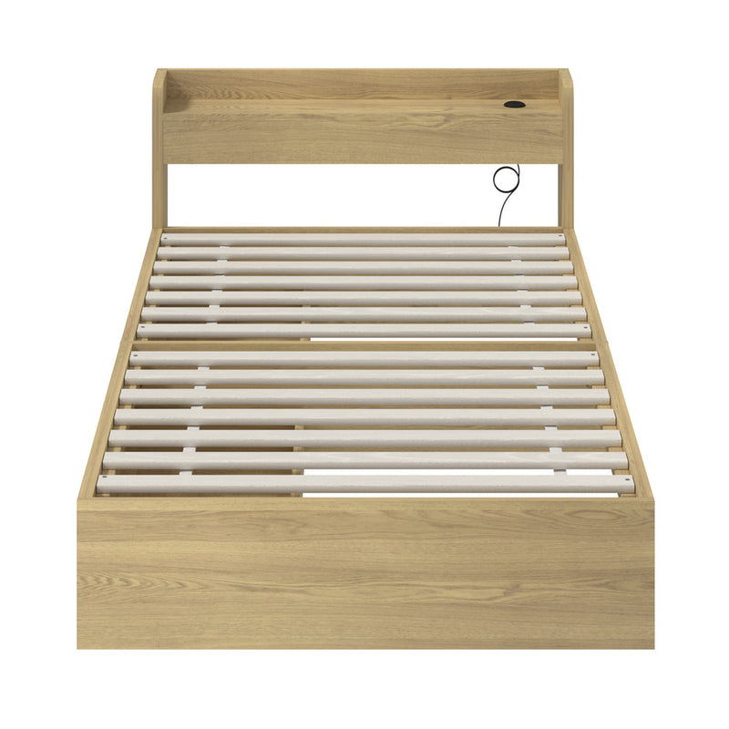 King Single Bed Frame with Two Drawers and Charging Ports