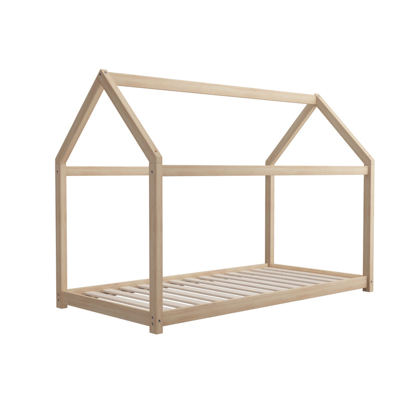 Natural Single Wooden Pine Timber Platform Bed Frame